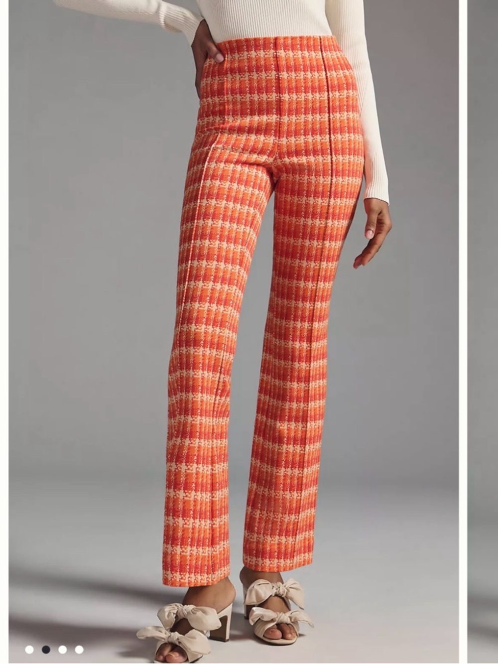Anthroologie the Margot Orange Plaid Knit flare crop Pants